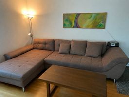 Grosses modernes Ecksofa XXL 350 x 225 cm in Taupe Braun