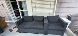 Gartenlounge Set Polyrattan dunkelgrau 3-teilig gebraucht