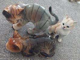 3 Deko Katzen Figuren aus Porzellan Vintage Dekorativ schön