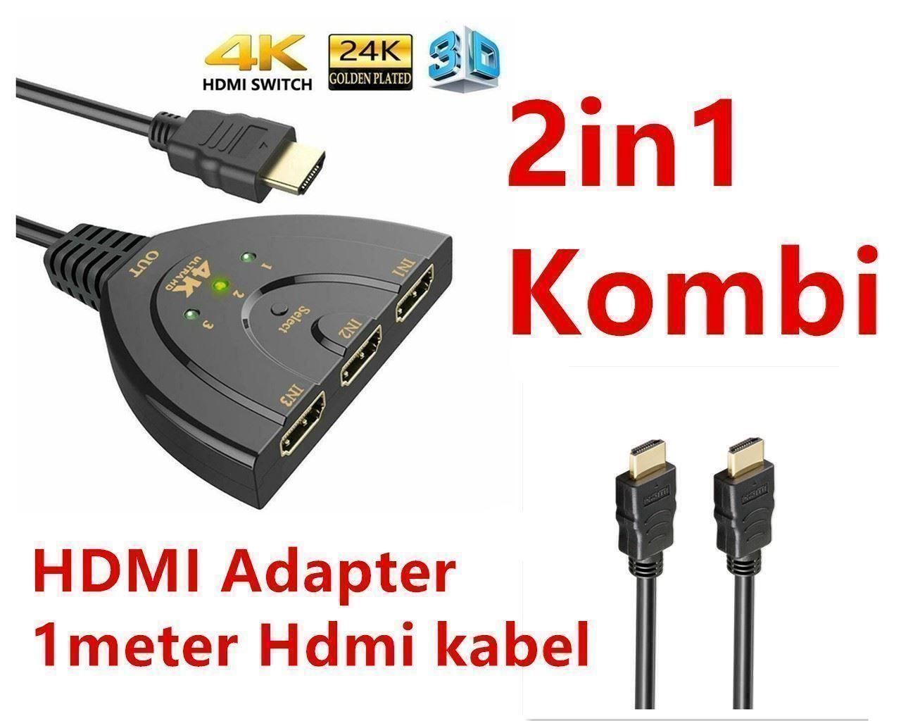 Adattatori: 1M kabel + HDMI 3in1 Splitter Verteiler – Nuovo (secondo la descrizione) da Kirchdorf AG venduto da Apost008 1