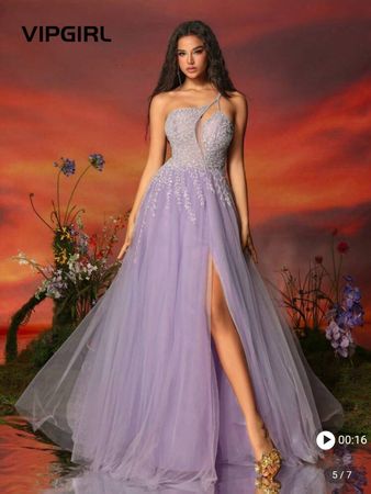 Elegantes Kleid mit Strass - L - Flieder 6️⃣