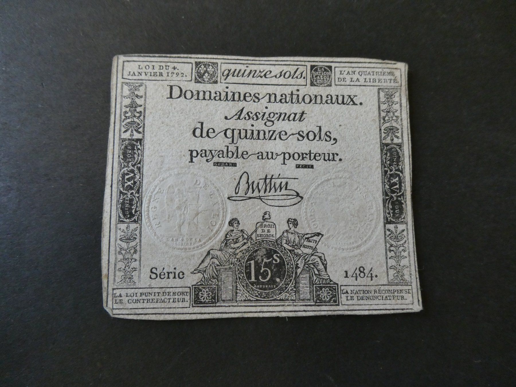 Banknoten: Frankreich 1792, 15 Sols – Neu (gemäss Beschreibung) aus Hinterforst von rohusri