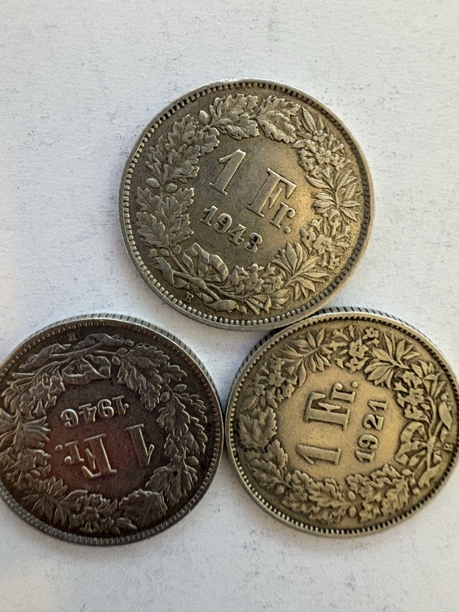 Alle Münzen: 1chf 1921/1943/1946 – Gebraucht aus Murten von Tzaugg 1