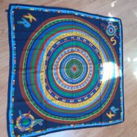 Seiden Schal Foulard Tuch, Krefeld, Blau-bunt