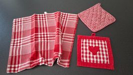 Küchentextilien Rot Weiss kariert 3-teiliges Set