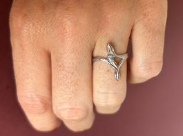 Silberring hellblaues Blatt (54)