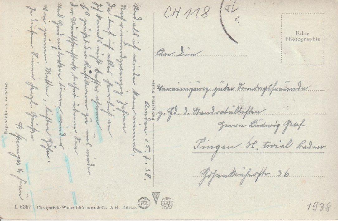 Cartoline postali: CH 118 Amden mit Durchschlegi, 1938 – Usato da Freienbach venduto da Bhaltis 1