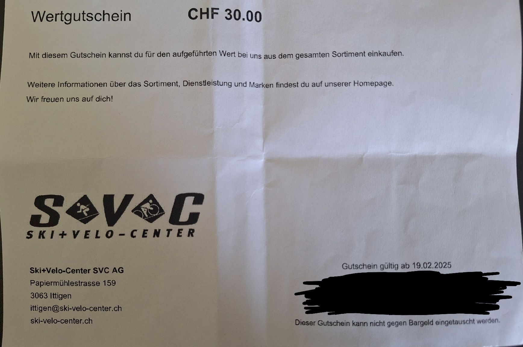 Buoni: SVC Gutschein CHF 30.00 – Nuovo e nell'imballaggio originale da Münsingen venduto da lar_hd62 1