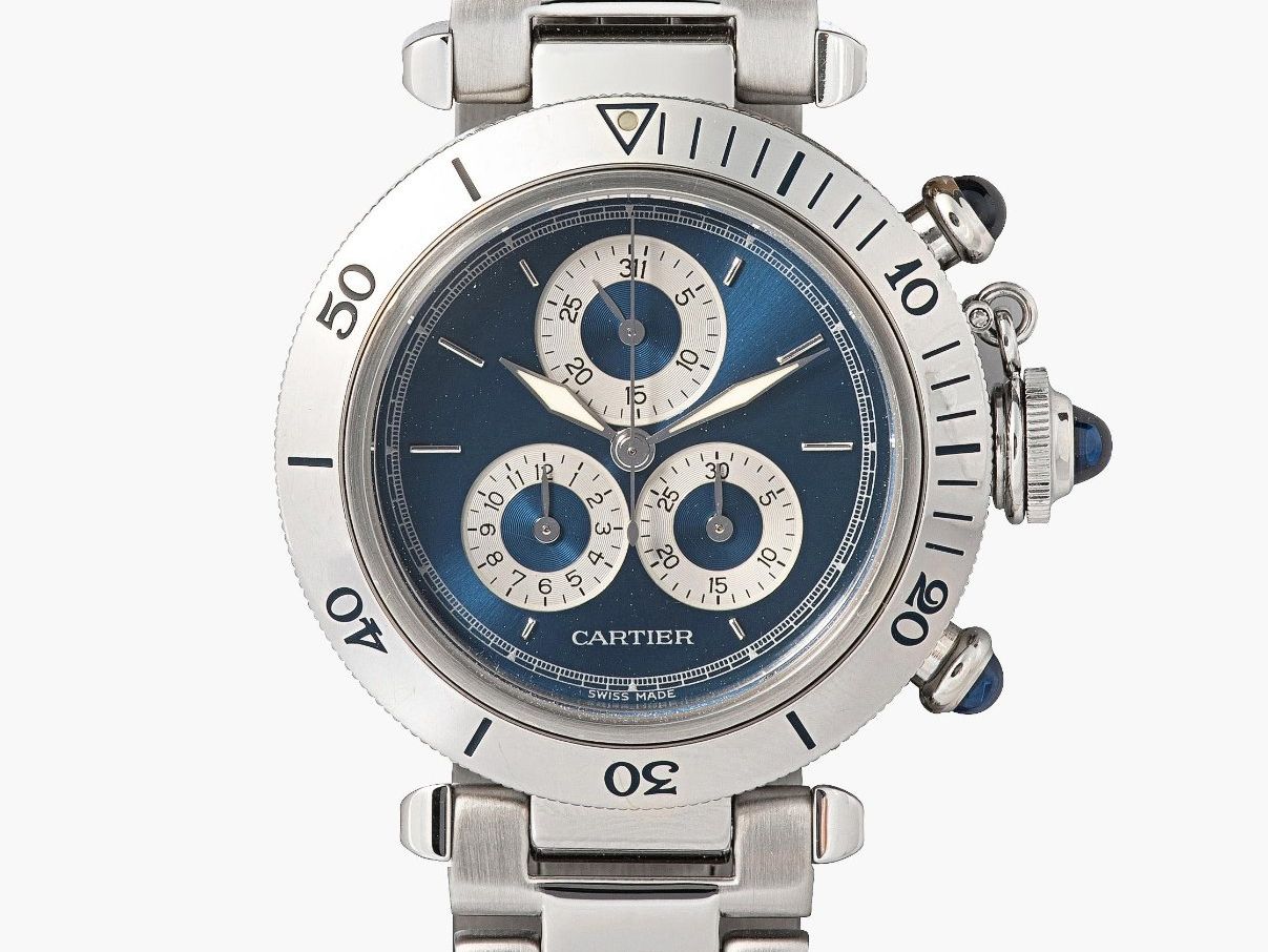 Cartier Uhren: Cartier pasha chronograph 13521 Blue Dial – Gebraucht aus Apples von the_7jtf