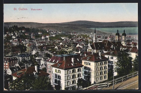 Cartoline postali: AK St. Gallen, Panorama mit Seeufer – Usato da Berlin venduto da bartko-reher