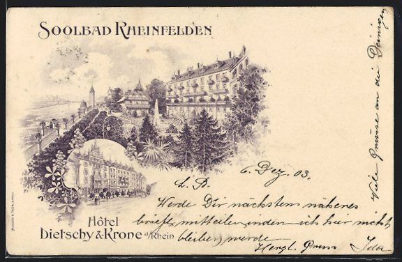 Ansichtskarten: Litho Rheinfelden, Hotel Dietschy, Krone – Gebraucht aus Berlin von bartko-reher