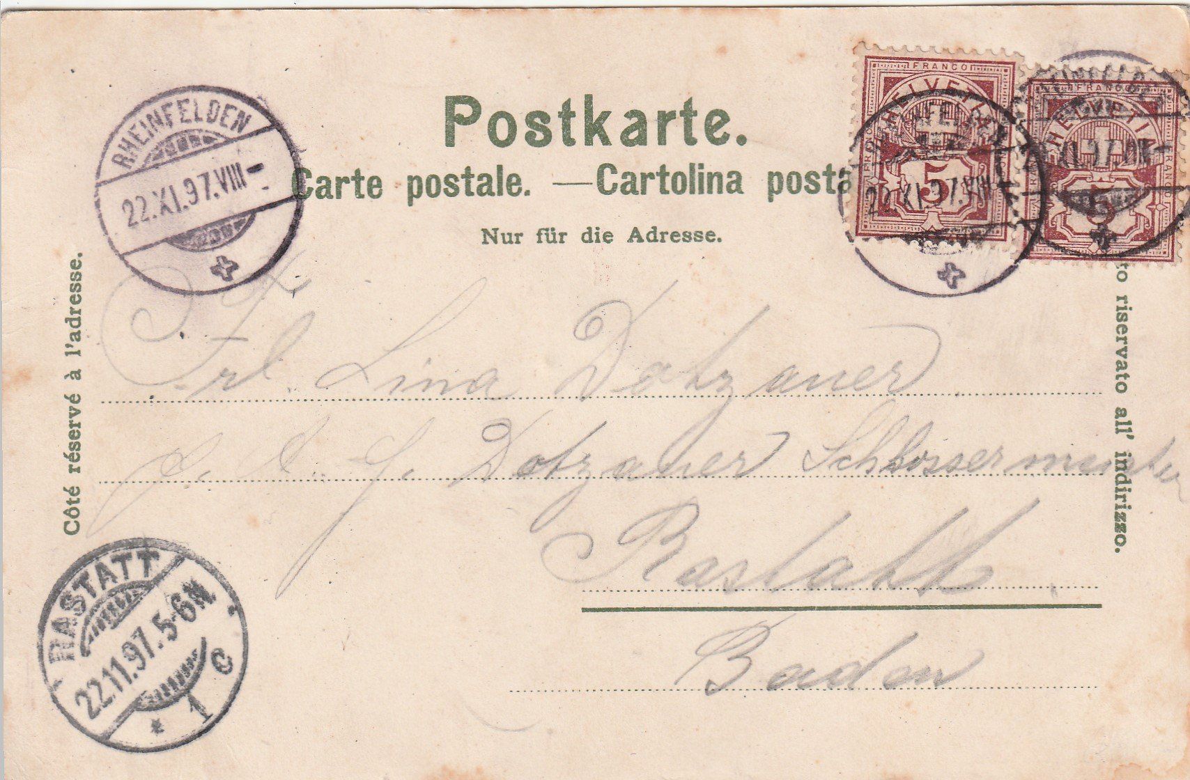 Cartes postales: Rheinfelden-Litho 1897 – D'occasion à uttwil par Koehlerfred 1