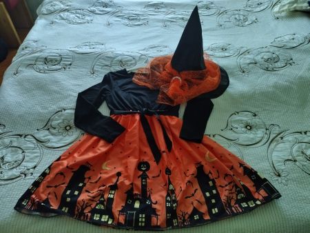 Halloween Kostüm "Kleine Hexe", 2 Teile Gr. ca. 140 - 146