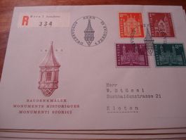 FDC Satz Baudenkmäler 1963, hohe Werte, gelaufen