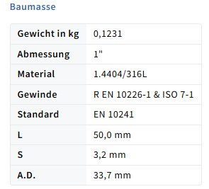 GF Ferramenta: Rohrdoppelnippel 1" x 50mm – Nuovo e nell'imballaggio originale da Amriswil venduto da SwissFittings 1