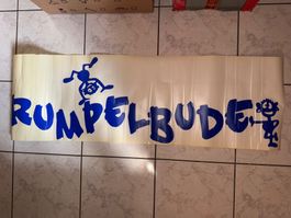 Grosser blauer Aufkleber "Rumpelbude"