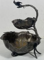 Art-Deko Blatt Schale mit Vogel Skulptur