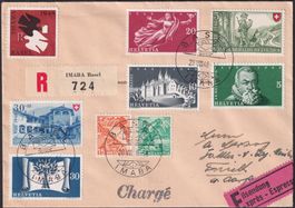 1948, attraktive FRANKATUR IMABA BASEL mit 9 MARKEN +Express