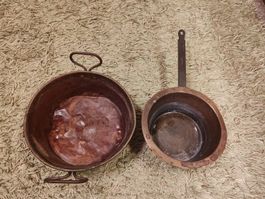 Kupferkessel und Pfanne mit Stiel 20cm alt gebraucht
