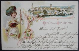 LITHO Gruss aus FRAUENFELD Frau in thurgauer Tracht