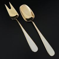 925 Silber Vorlegebesteck, vergoldet mit Emaille, J. Tostrup