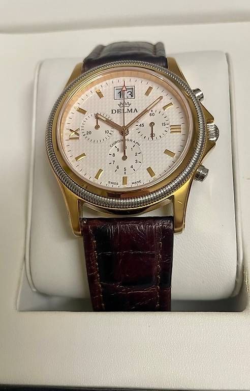 Delma Orologi: Schöne Schweizer DELMA Chronograph Big Date Uhr – Usato da Höri venduto da Gringolia