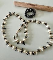 Echte Perlen & Hämatit - Edles Collier mit passendem Ring