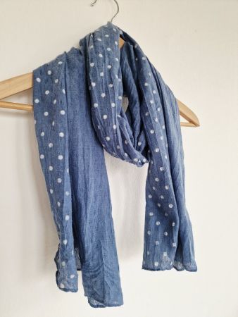 Damen Schal ca. 65cm x 166cm Blau mit weissen Punkten