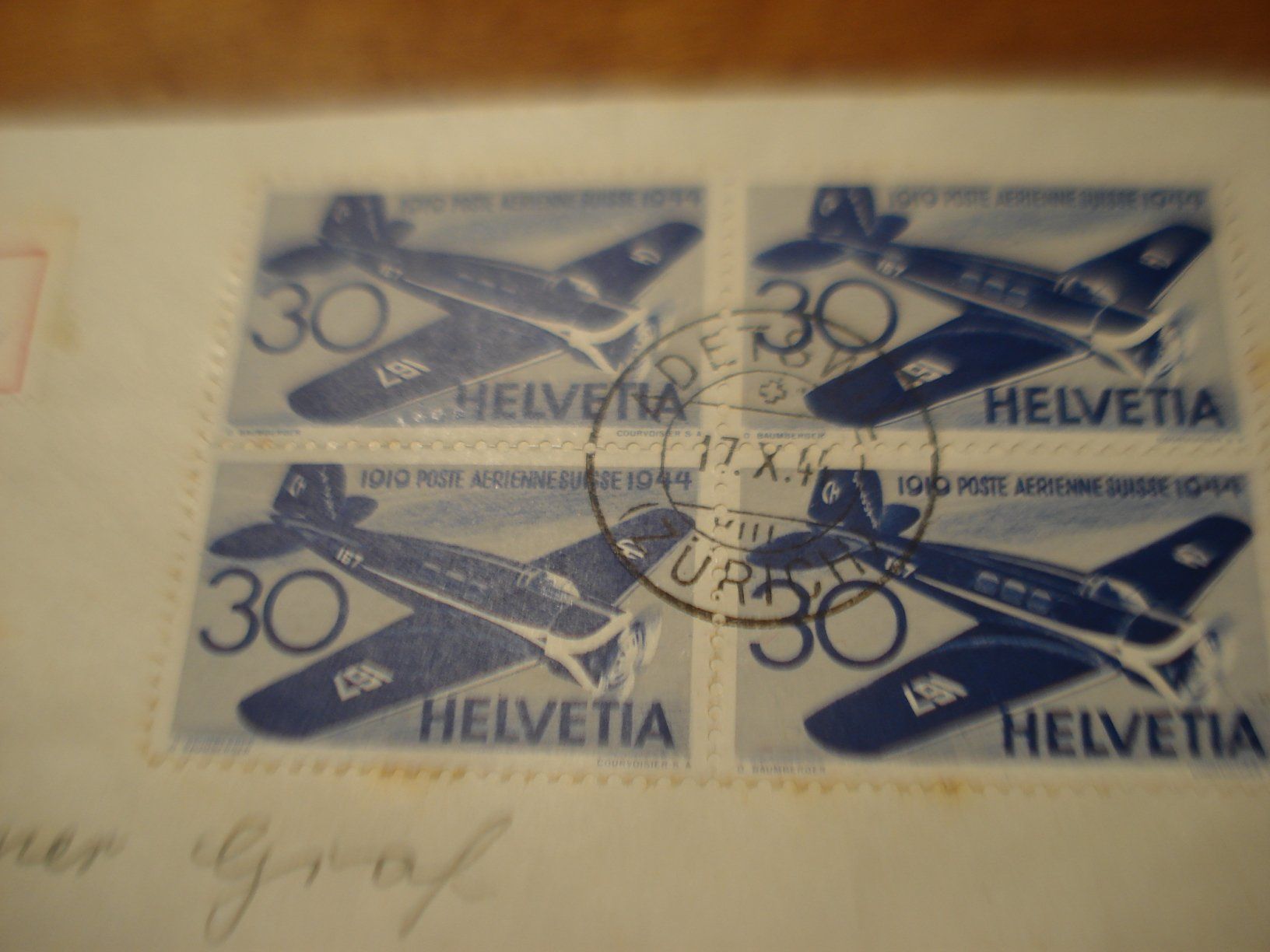 Alle Briefmarken: Briefsatz 4erblock Flugpostmarken 1944 – Gebraucht aus Niederwil AG von morostahu 3