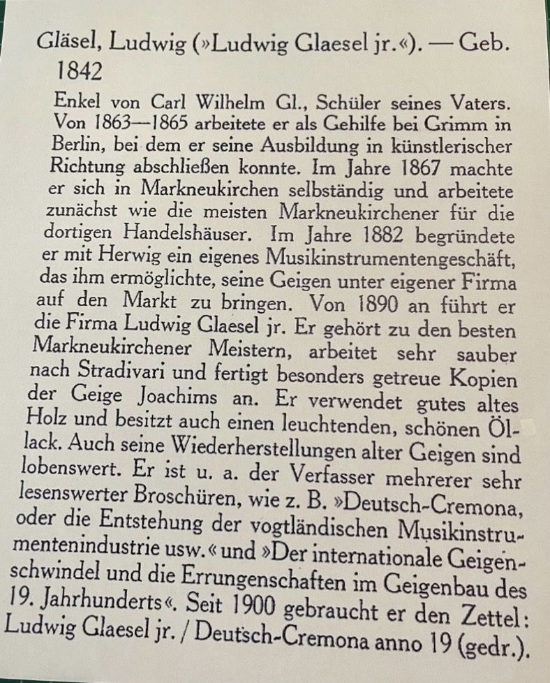 Ludwig Strumenti musicali: Violine 1/1 von Ludwig Gläsel Jun. – Nuovo (secondo la descrizione) da Leuggern venduto da Giorgina8 7
