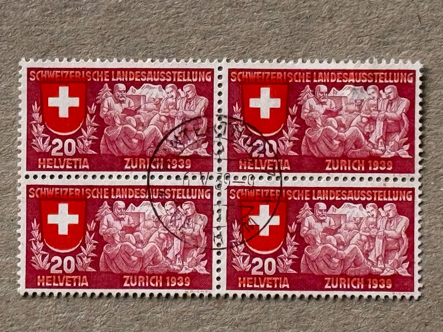 Tutti i francobolli: 220, starke Druckverschiebung, Viererblock, Winterthur – Usato da Aarau venduto da hilde47 1