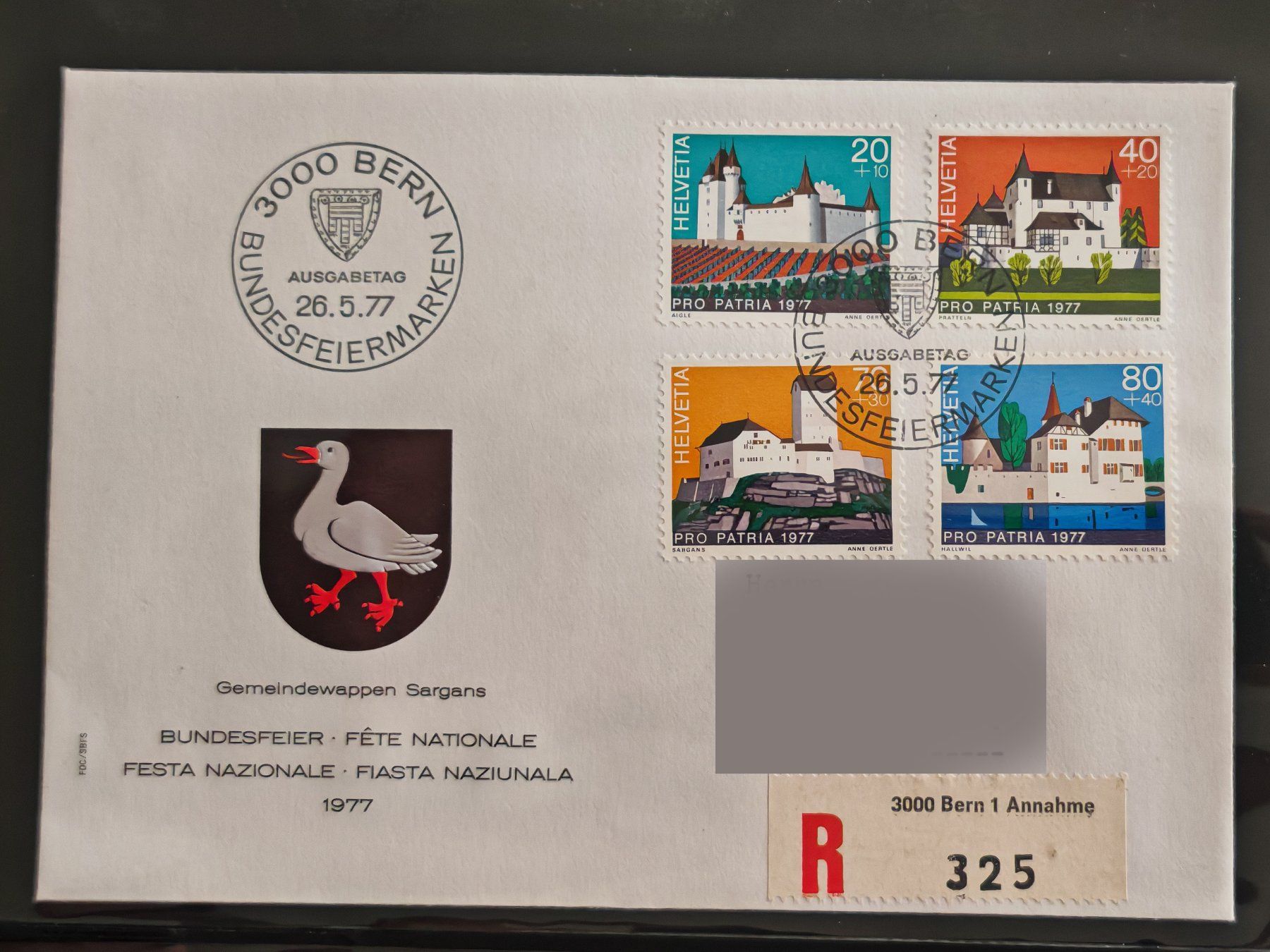 Tutti i francobolli: Ersttagsbrief, Bundesfeier 1977, Bern – Usato da Zuerich venduto da Antiquarium