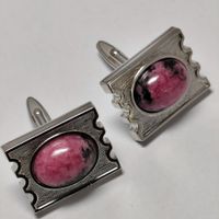 Manschettenknöpfe Vintage Rhodonit Rosa Stein #C8