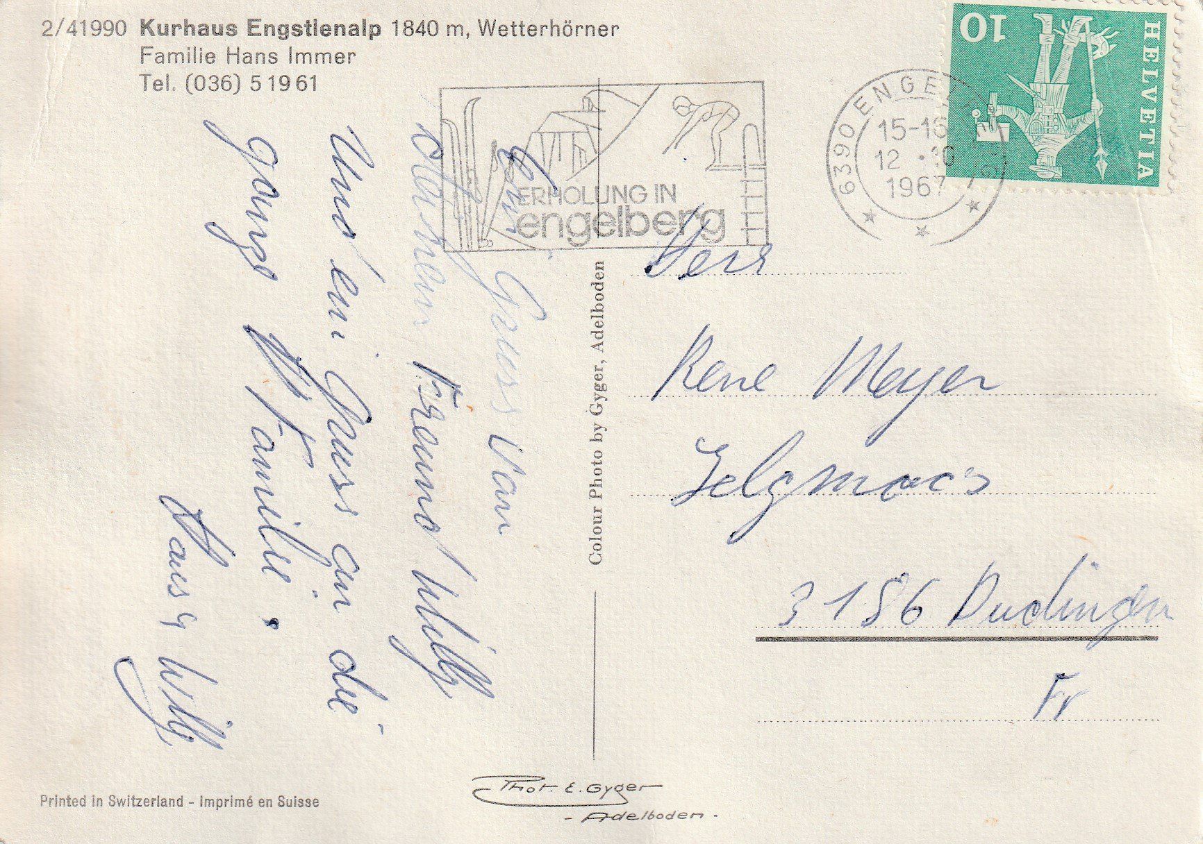 Cartoline postali: AK Engstlenalp gel. 12.10.1967 – Usato da Fribourg venduto da schnalla92 1