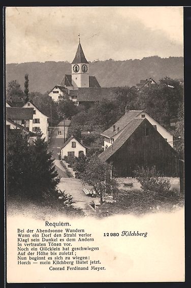 Cartoline postali: AK Kilchberg, Ortsansicht mit Kirche – Usato da Berlin venduto da bartko-reher