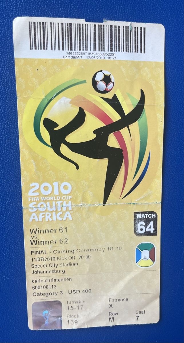 Biglietti: FUSSBALL WM 2010 Südafrika Finalticket – Usato da Münchenstein venduto da tschepo64