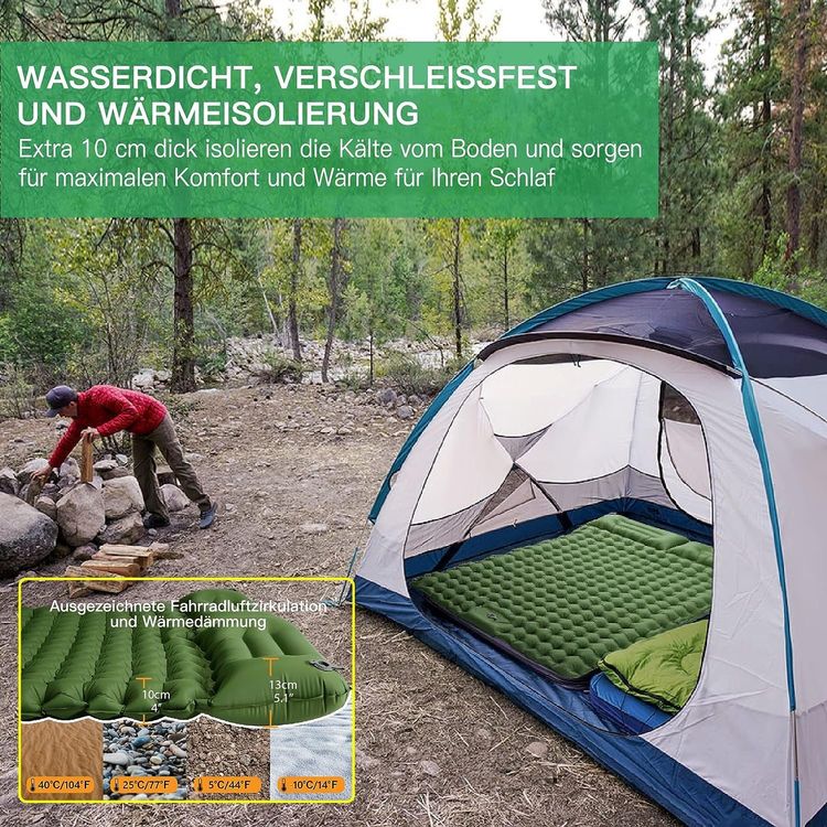 USHOP Zelfopblazende Campingmat – Ultralicht En 8 Cm Dik, Met Ingebouwd Kussen En Voetpomp – Compact Opvouwbaar Voor Trekken, Wandelen En Backpacken