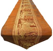Thai Silk Tischläufer Braun Elefanten Handmade 150–200 cm
