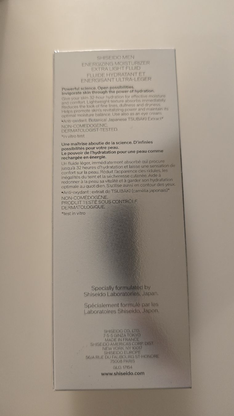 Shiseido Cura del viso: SHISEIDO MEN - ENERGIZING MOISTURER - EXTRA LIGHT FLUID – Nuovo e nell'imballaggio originale da Zürich venduto da Parsa 1