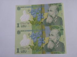 Rumänien 1 Leu Banknote, 2 Stück, Jahr 2005, Neu Zustand