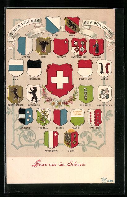 Ansichtskarten: Zürich, Schweizer Wappen, Bern, Luzern, – Gebraucht aus Berlin von bartko-reher