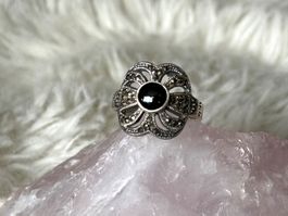 Vintage Silberring 925 mit schwarzem Stein