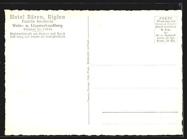 Cartes postales: AK Biglen, Hotel Bären – D'occasion à Berlin par bartko-reher 1