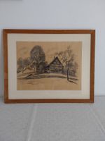 Walter Ehrbar Original Kohlezeichnung mit Rahmen  48x59cm.
