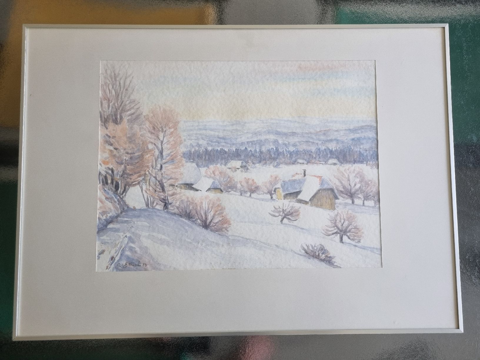 Dipinti: Original Aquarell von Emil Bärtschi, Winterlandschaft – Usato da Uster venduto da Worm 3