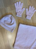 Damen Winter Accessoires Set Mütze Schal Handschuhe Rose