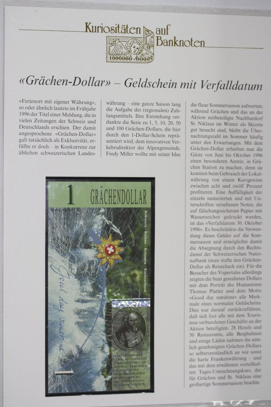 Banconote: Banknotenbrief 1 Grächen Dollar – Nuovo (secondo la descrizione) da Chur venduto da Invinoveritas