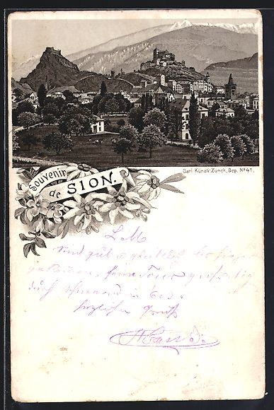 Ansichtskarten: Litho Sion, Panorama mit den Bergen – Gebraucht aus Berlin von bartko-reher