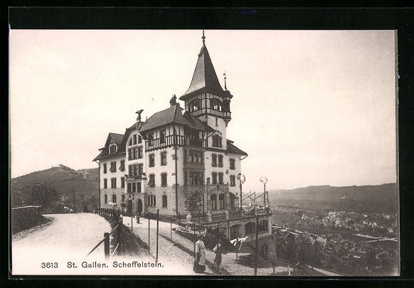 Cartoline postali: St. Gallen, Hotel Scheffelstein mit Stad – Usato da Berlin venduto da bartko-reher