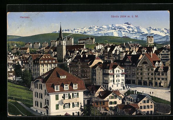 Cartoline postali: AK Herisau, Ortsansicht mit Säntis – Usato da Berlin venduto da bartko-reher